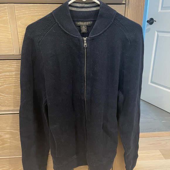 Banana Republic Sweater Bomber Jacket With COOLMAX® Technology Navy Size Medium - Picture 1 of 3